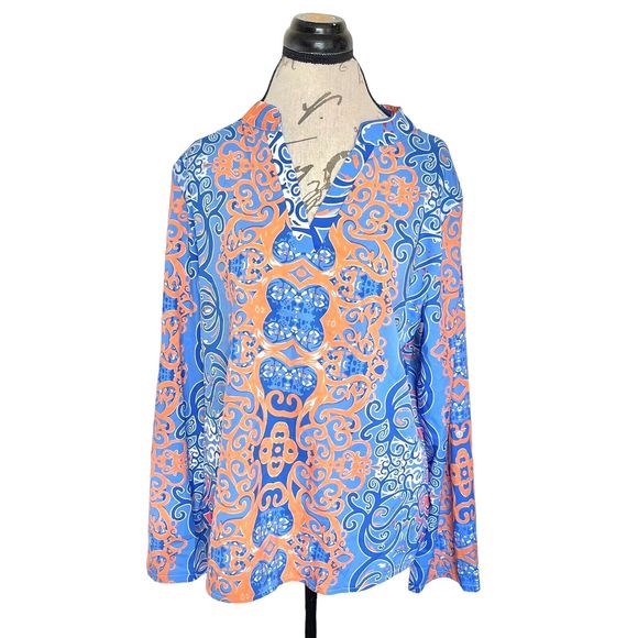 Y2k Womens Blouse Paisley Plus Sz 2XL V Neckline 3/4 Button Tab Artsy Colorful - Picture 1 of 13